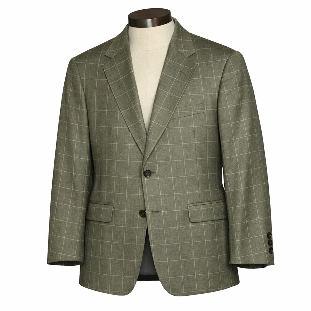 Loro Piana Daniel Cremieux Blazer Mens 42R Tan Windowpane Wool Sport Coat Luxury